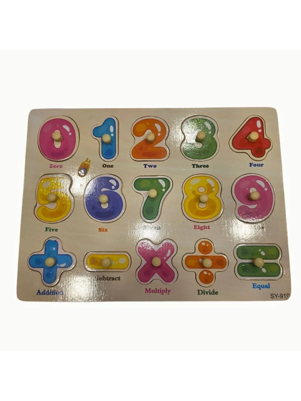 Wooden Number Puzzle Board 0-9 Math Symbols Educational Learning Toy Peg Pieces